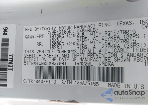 2014 Toyota Tacoma из США, поврежденный, VIN 5TFNX4CN0EX037001